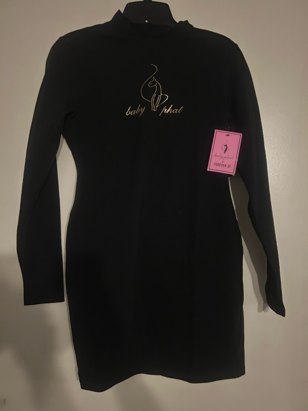 NWT Baby Phat Black Long Sleeve Bodycon Dress
